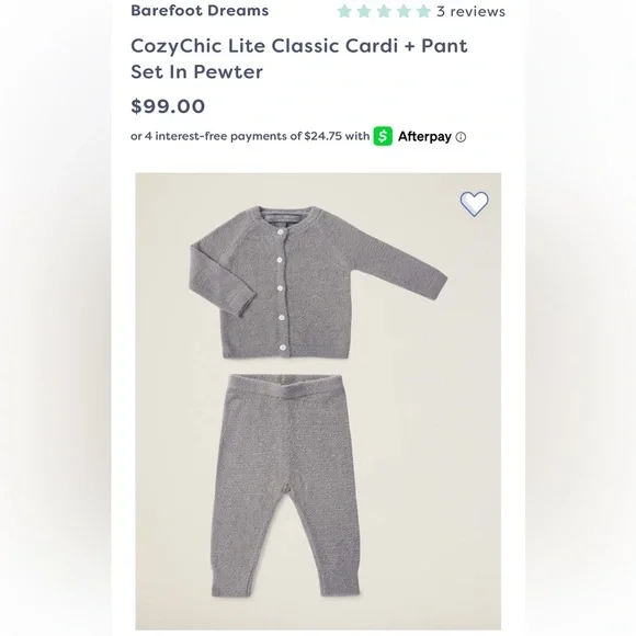 Barefoot Dreams Cozychic lite Kids Cardi and pant Set - Gray 12 - 18 months